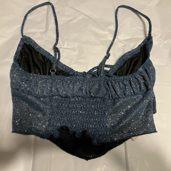 NWT! Urban Outfitters Stretch Glitter Ruched Cami Top-Blue Shimmer - Picture 5 of 6